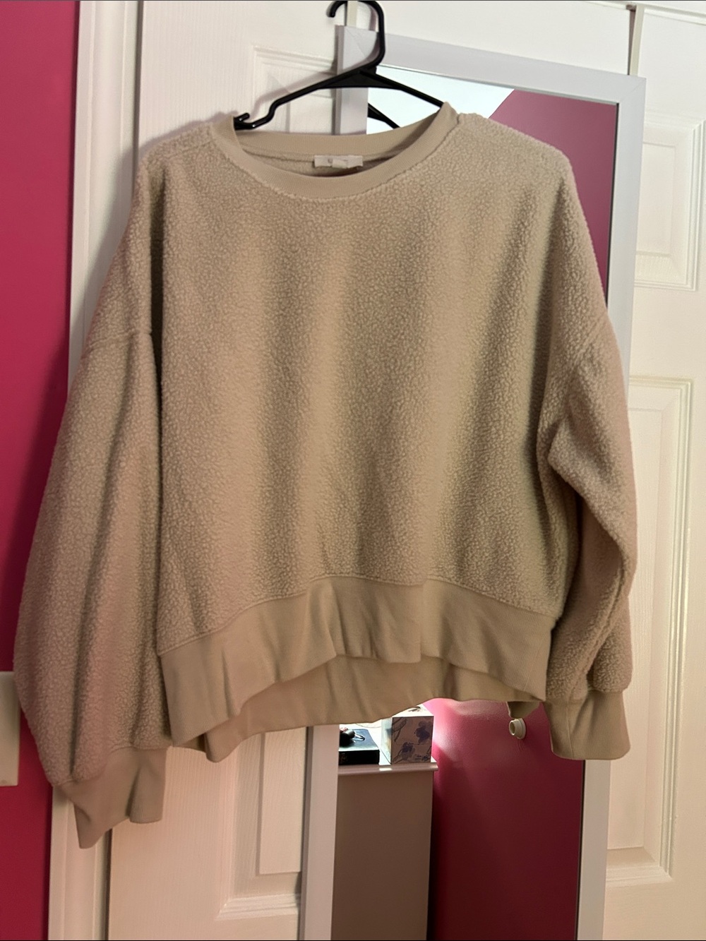 LOFT Cream Sherpa Crewneck Pullover